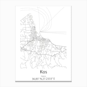 Kos,Greece Minimalist Map Canvas Print