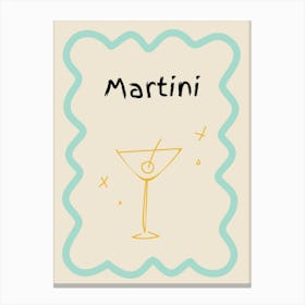 Martini Doodle Poster Teal & Yellow Canvas Print