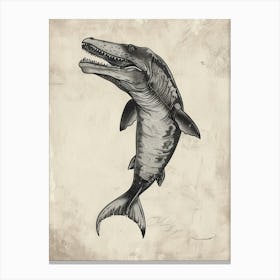 Dinosaur Shark Black Line Illustration Canvas Print