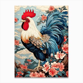 Rooster Animal Drawing In The Style Of Ukiyo E 4 Canvas Print