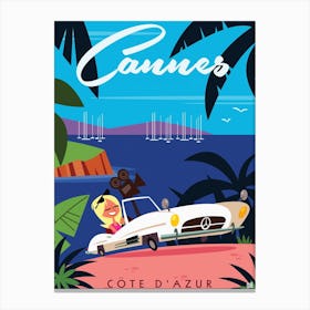 Cannes Poster Blue Canvas Print