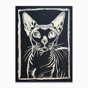 Cornish Rex Cat Linocut Blockprint 5 Canvas Print