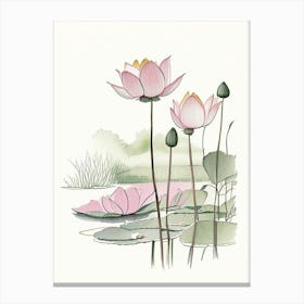 Lotus Flowers In Park Pencil Illustration 11 Canvas Print