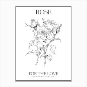 Black And White Rose Line Drawing 2 Poster Canvas Print