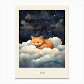 Baby Fox 3 Sleeping In The Clouds Nursery Poster Canvas Print