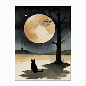 Cat In The Moonlight Canvas Print