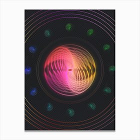 Neon Geometric Glyph in Pink and Yellow Circle Array on Black n.0431 Canvas Print