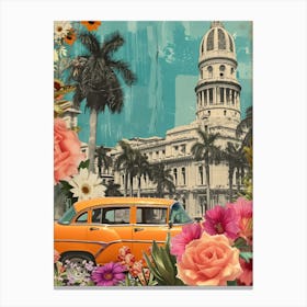 Cuba   Floral Retro Collage Style 1 Canvas Print