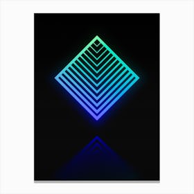 Neon Blue and Green Abstract Geometric Glyph on Black n.0242 Canvas Print