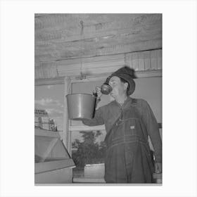 Farmer Drinking Water From Bucket Which Hangs In The General Store, Pie Town, New Mexico By Russell Lee Canvas Print