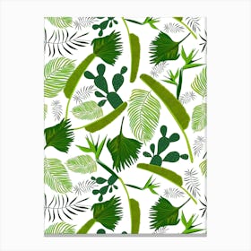 Tropical Leaves Cacti Canvas Print