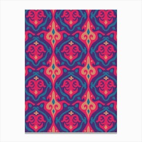 JAVA Boho Ikat Woven Texture Style in Exotic Fuchsia Hot Pink Blue and Blush Sand on Purple Canvas Print