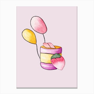 Strawberry Cupcake And Balloons Canvas Print