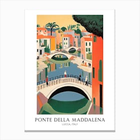 Ponte Della Maddalena, Lucca, Italy Colourful Travel Poster Canvas Print