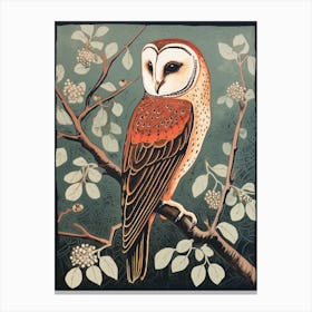 Vintage Bird Linocut Barn Owl 4 Canvas Print