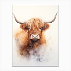 Simple Watercolour Of A Highland Cow 2 Canvas Print