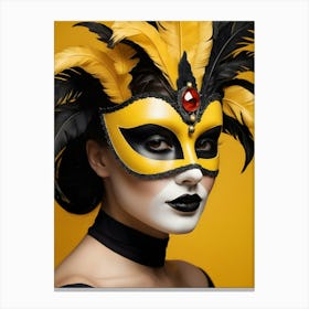 A Woman In A Carnival Mask, Yellow And Black (1) Canvas Print