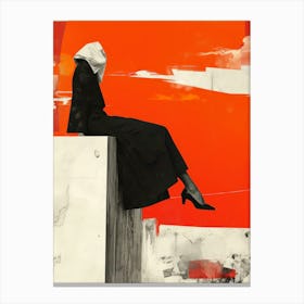 Woman Sitting On A Wall Canvas Print