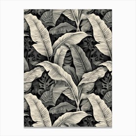 Black And White Tropical Leaves Canvas Print