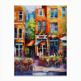 The city of Amsterdam, Netherlands, streets, cafes, passing by, the beauty of summer,oil colors.24 Canvas Print