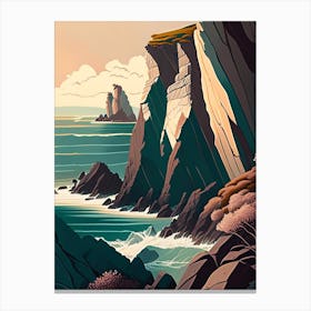 Coastal Cliffs And Rocky Shores Waterscape Retro Illustration 1 Canvas Print