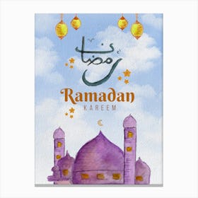 Blue Modern Watercolour Ramadan Kareem Canvas Print