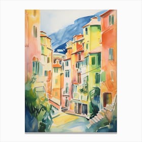 Cinque Terre, Italy Watercolour Streets 2 Canvas Print