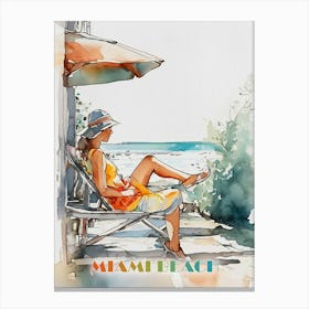 Miami Beach Watercolor Painting Canvas Print