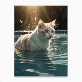 Cat In The Pool Canvas Print