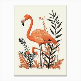 American Flamingo And Ginger Plants Minimalist Illustration 4 Canvas Print