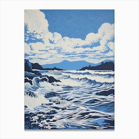 Linocut Of Cemaes Bay Anglesey Wales 1 Canvas Print