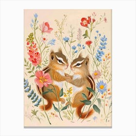 Folksy Floral Animal Drawing Chipmunk 4 Canvas Print