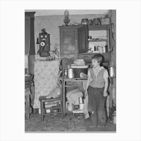 Girl In Corner Of Kitchen Of John Baker S Farm Home, Divide County, North Dakota By Russell Lee Canvas Print