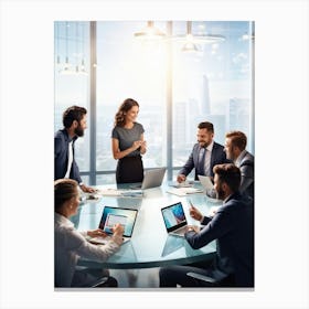 Corporate Brainstorming Session Captured In A Digital Painting Featuring A Diverse Team Of Professio (2) Canvas Print