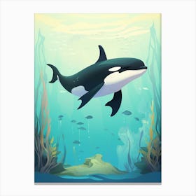 Orca Whale Turquoise Underwater Block Colour Illustration Canvas Print
