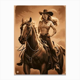 Cowgirl On Horse Vintage Poster 3 Canvas Print