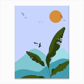 Banana Leaf With Birds In The Sky Canvas Print