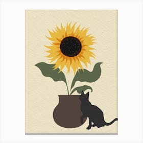 Vintage Minimal Art Cat And Sunflower Canvas Print