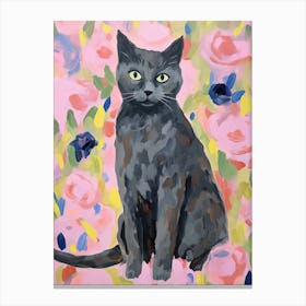 A Chartreux Cat Painting, Impressionist Painting 1 Canvas Print