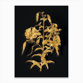 Vintage Tiger Lily Botanical in Gold on Black Canvas Print