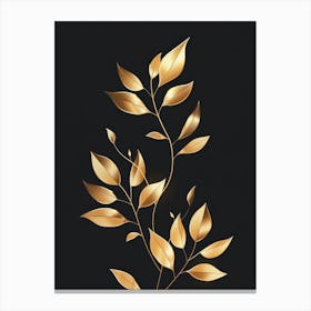 Gold Leaves On Black Background 6 Canvas Print