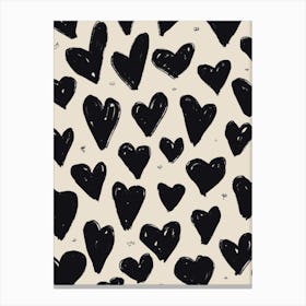Hearts Pattern 1 Black Canvas Print