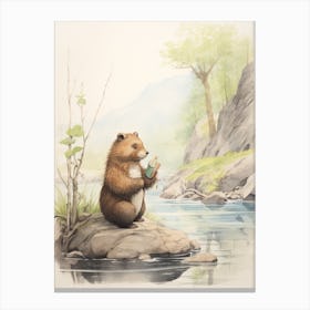 Storybook Animal Watercolour Beaver 2 Canvas Print