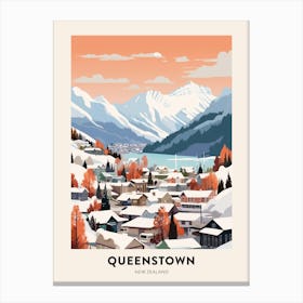 Vintage Winter Travel Poster Queenstown New Zealand 2 Canvas Print