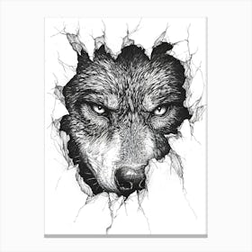 Angry Wolf Watching from Wall Hole 2 Canvas Print