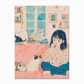 Girl Cat Lover Lo Fi Kawaii Illustration 5 Canvas Print