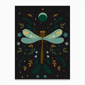 Moon and Dragonfly Scandinavian Folk Canvas Print