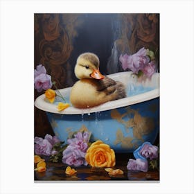 Duckling In The Bath Floral Painting 2 Canvas Print