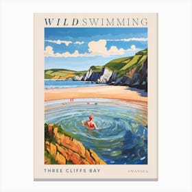 Wild Swimming At Three Cliffs Bay Swansea 1 Poster Canvas Print