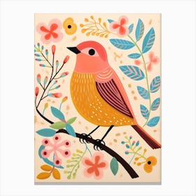 Pink Scandi Robin 1 Canvas Print